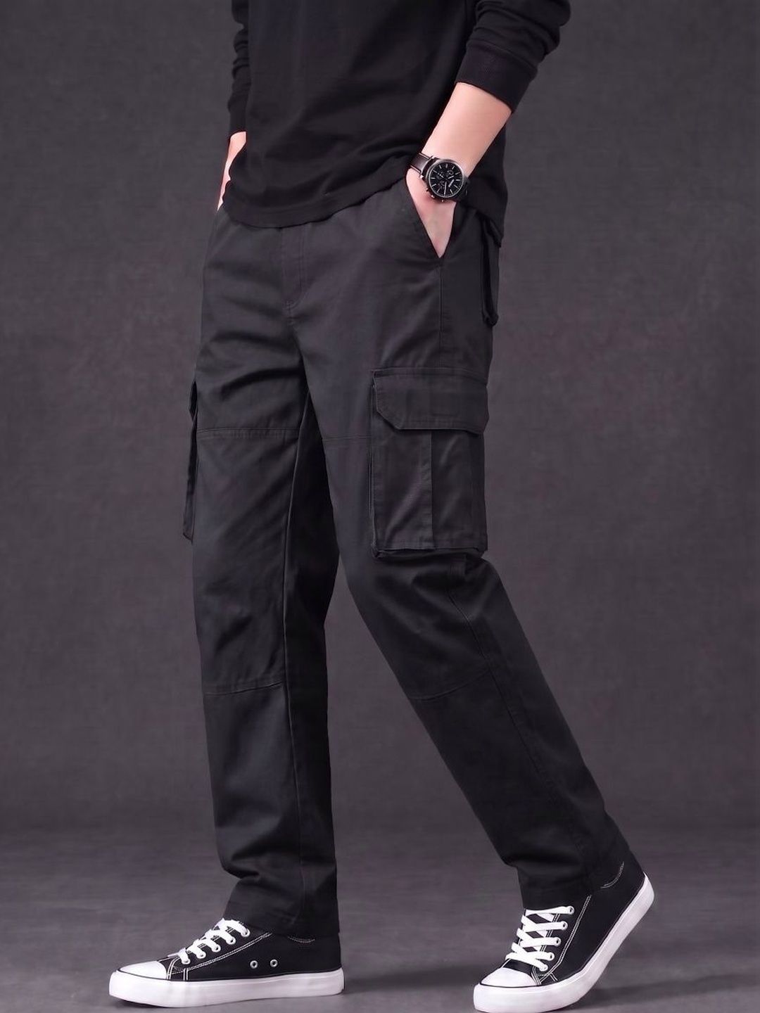 Mehrang Men Solid Mid Rise Regular Fit Cargo Trouser