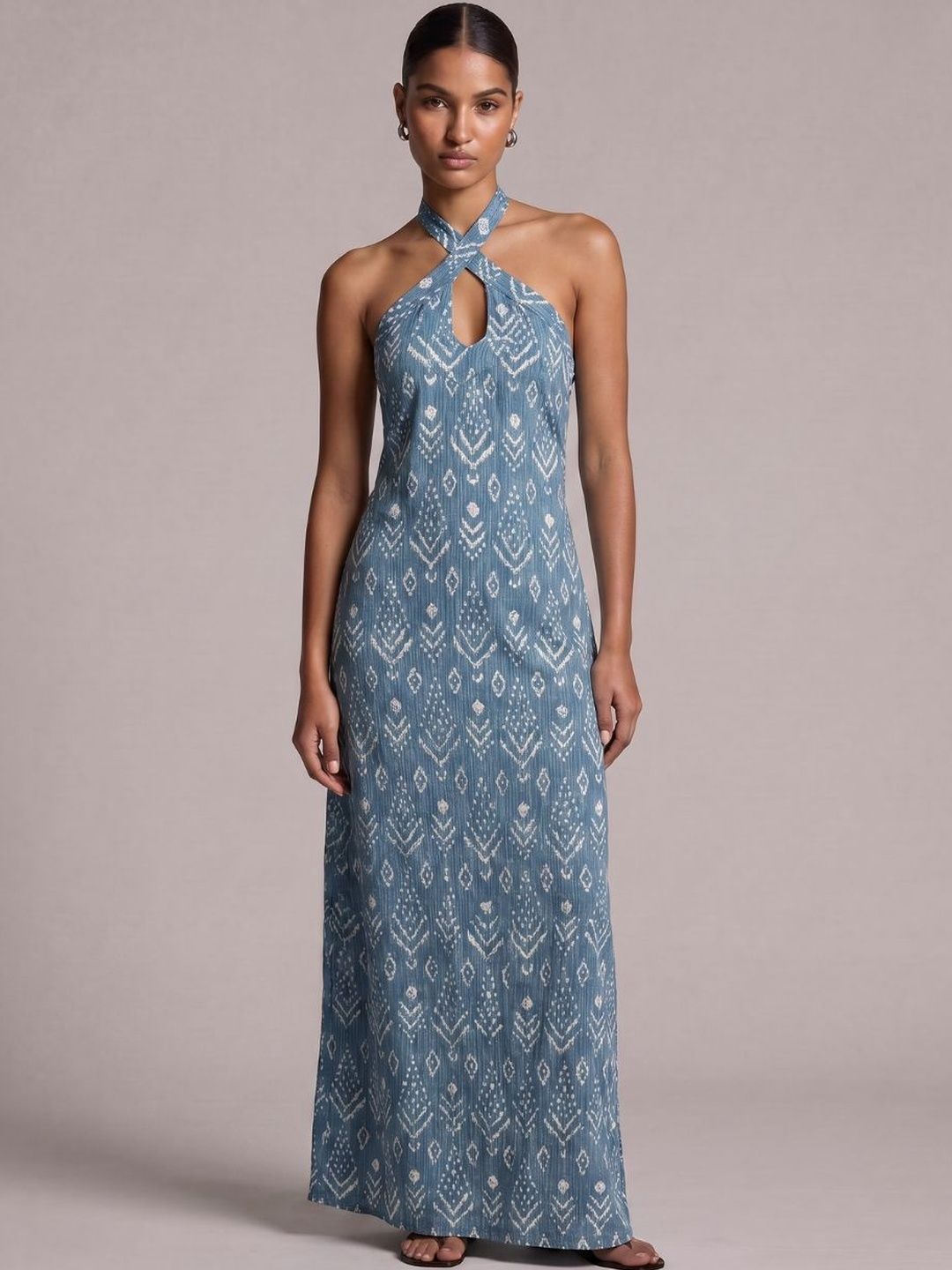 NISHORAMA Alifiya Maxi Ikat Print Cotton Dress