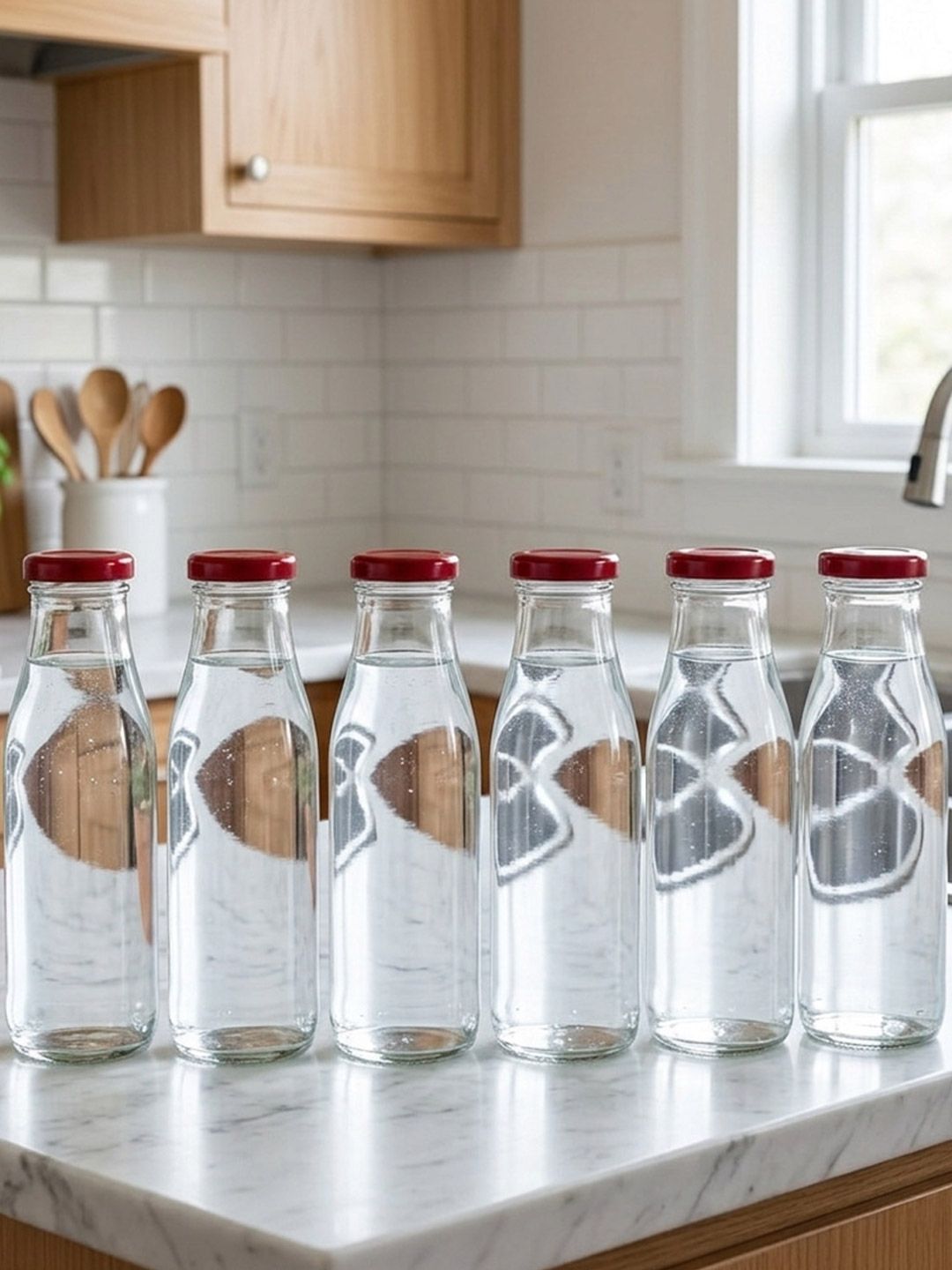 Aura Transparent & Transparent Set of 6 Glass Solid Water Bottle