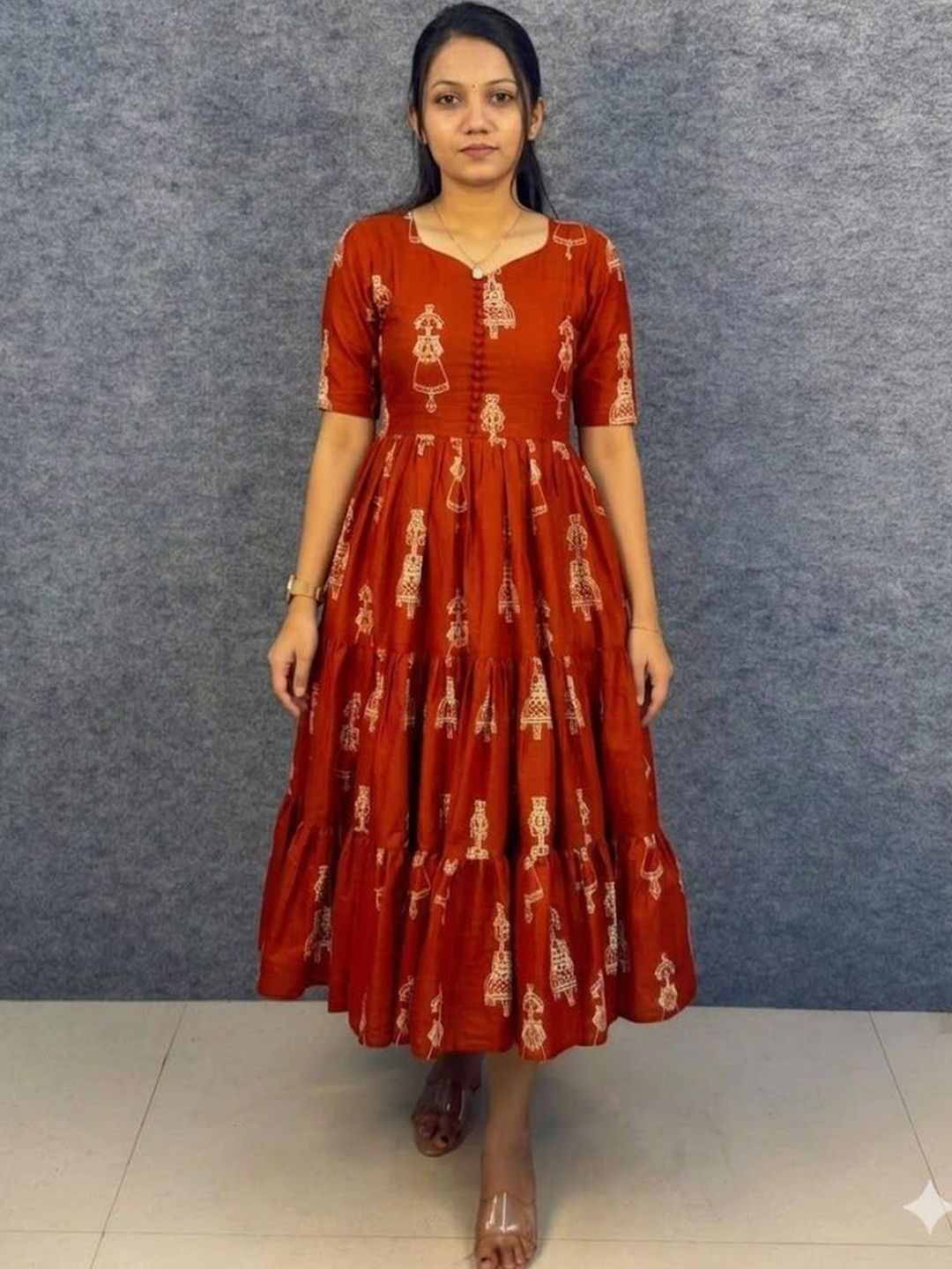 VASTRYN Ethnic Motifs Print A-Line Midi Dress