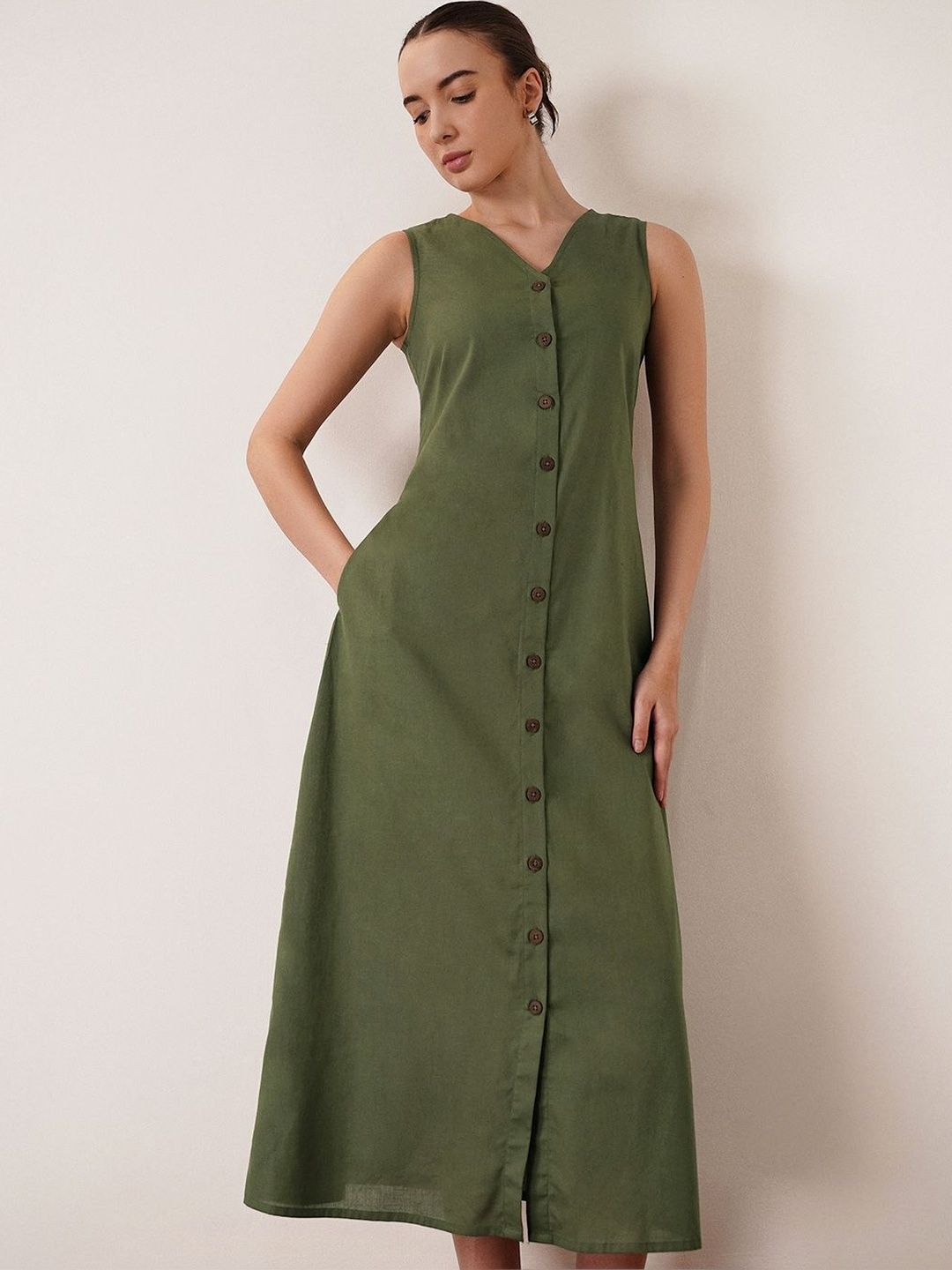 Olive Green A-Line Maxi Dress 3