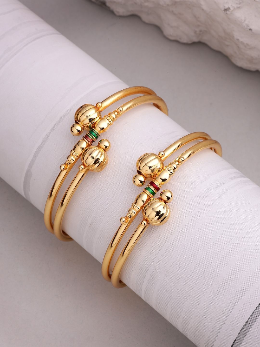 ZENEME Set Of 2 Gold-Plated Bangles
