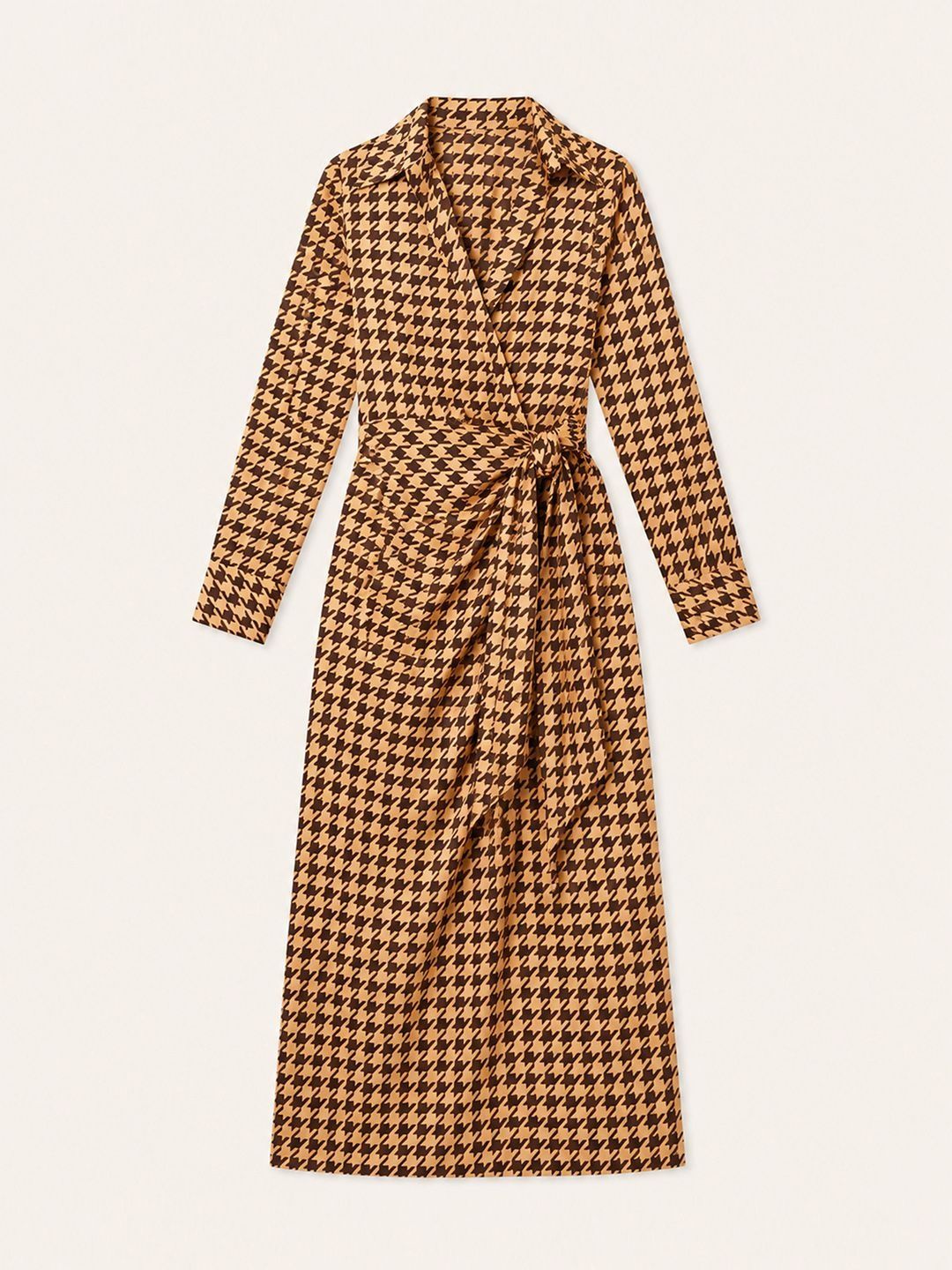 Geometric Printed Shirt Collar Satin Warp Midi Dress 5