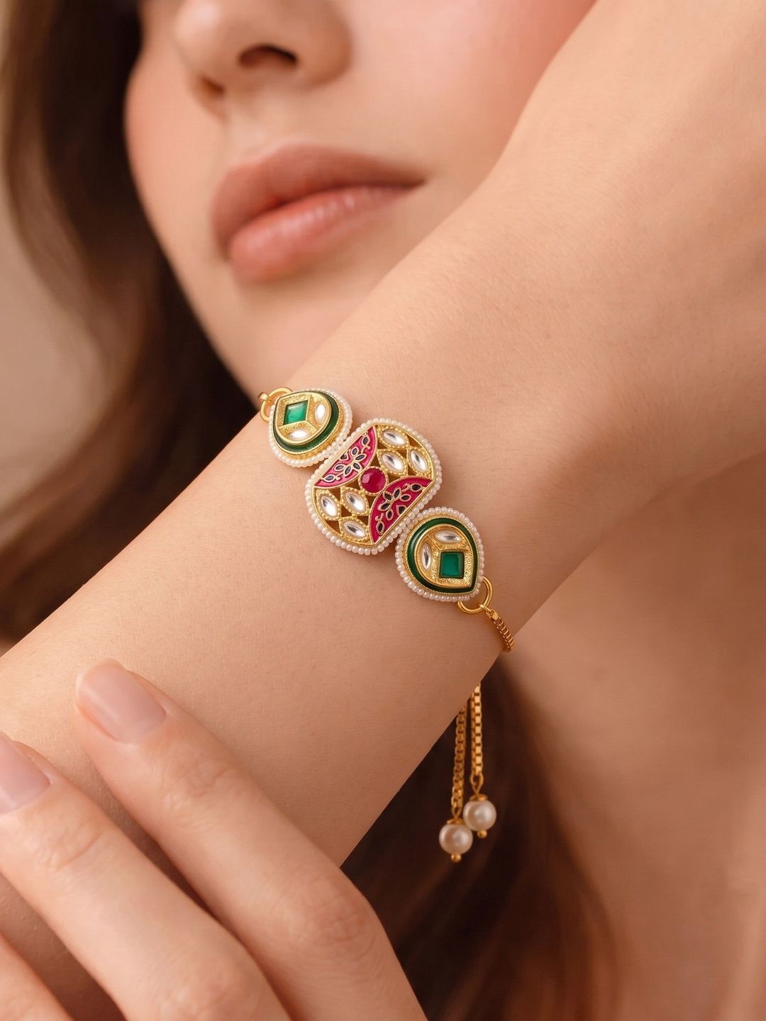 WATCHSTAR Women Kundan Meenakari Gold-Plated Link Bracelet