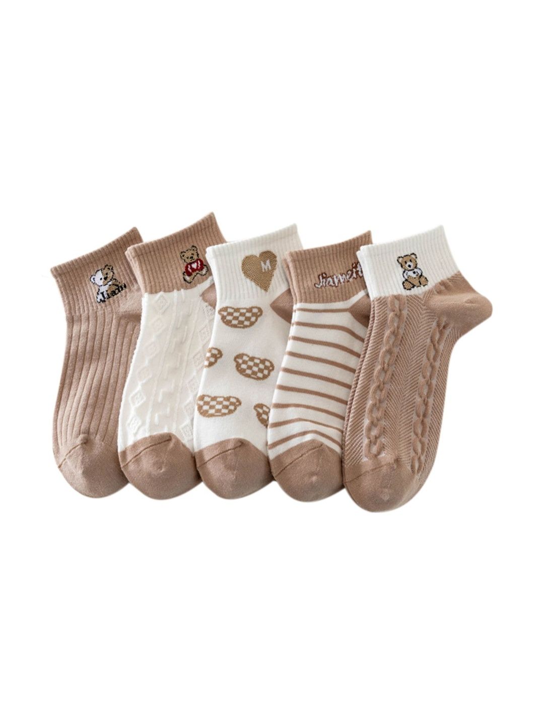 SWEET CABOODLES Women Set of 5 Cotton Patterned Ankle Length Socks