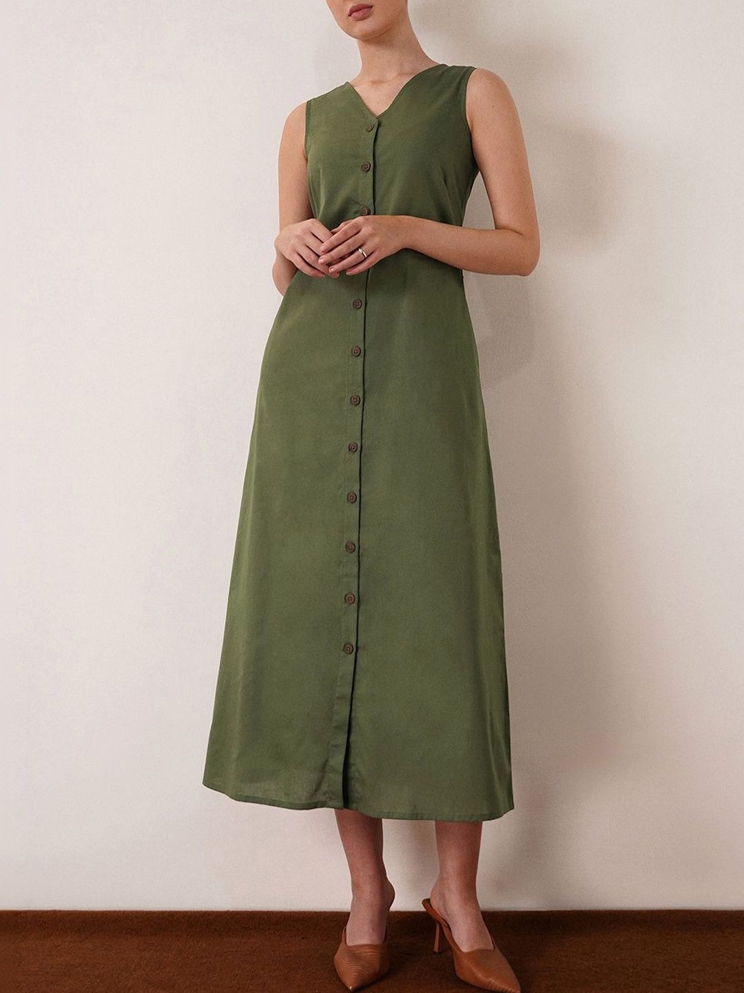 Olive Green A-Line Maxi Dress