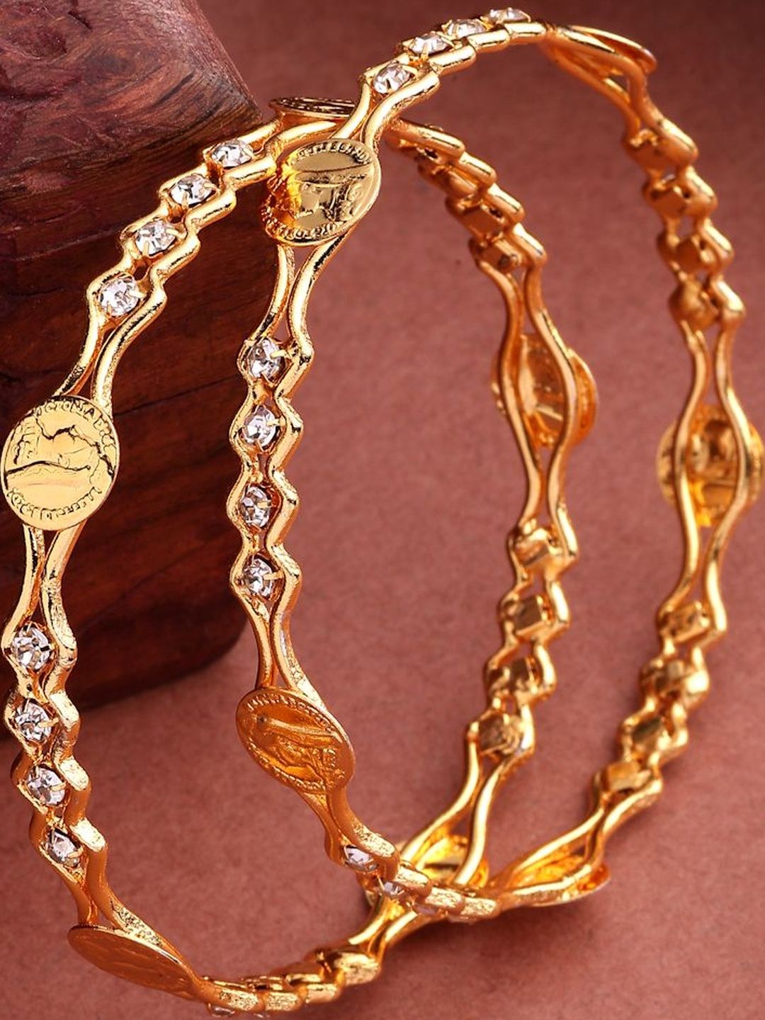 ZENEME Set Of 2 Gold Plated Bangles