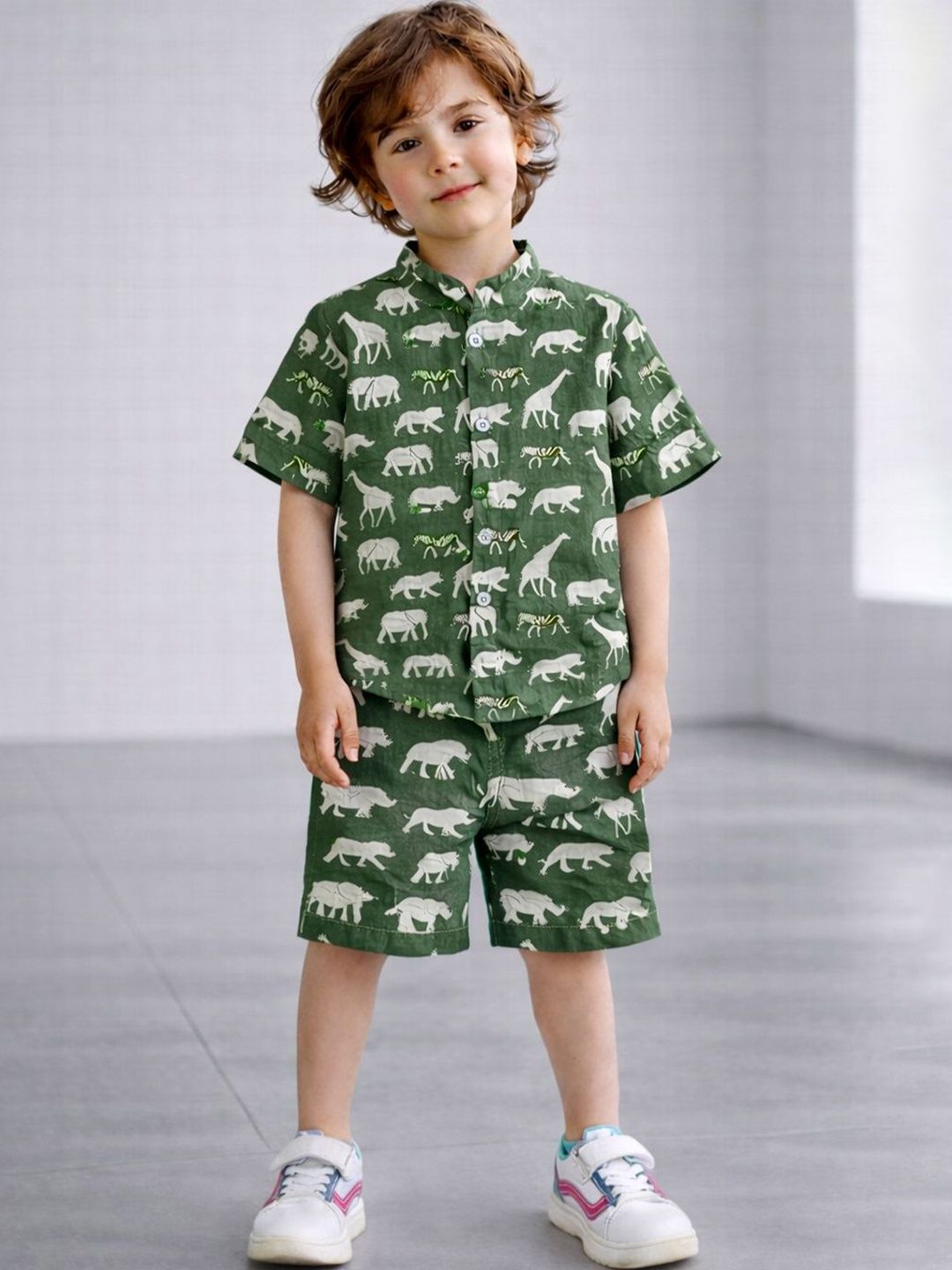 OMPAX Boys Printed Cotton Blend Shirt with Shorts