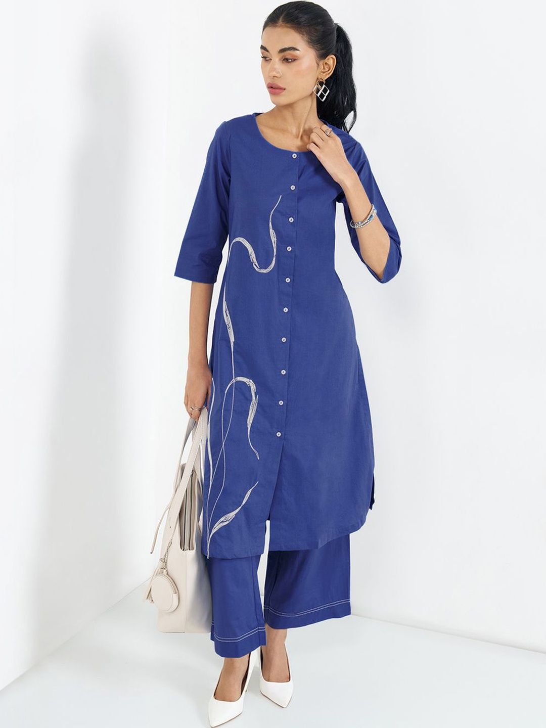 RANGMANCH BY PANTALOONS Women Printed Regular Pure Cotton Kurta with Trousers
