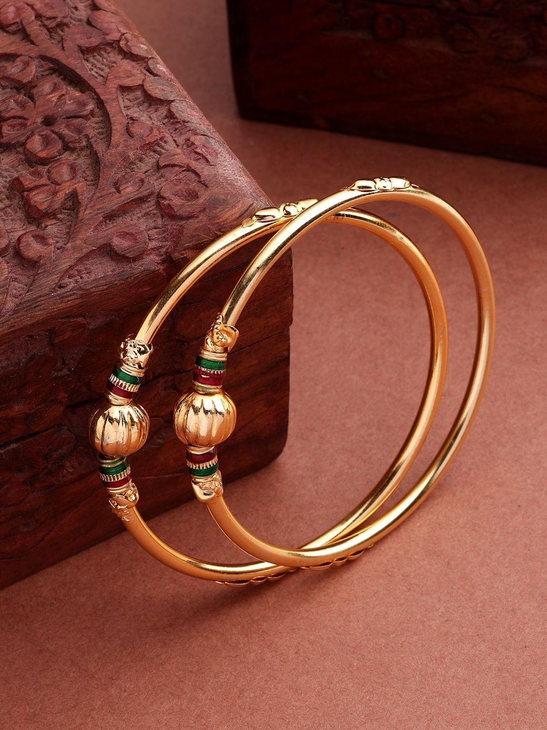 ZENEME Set Of 2Gold Plated Beadded Bangle