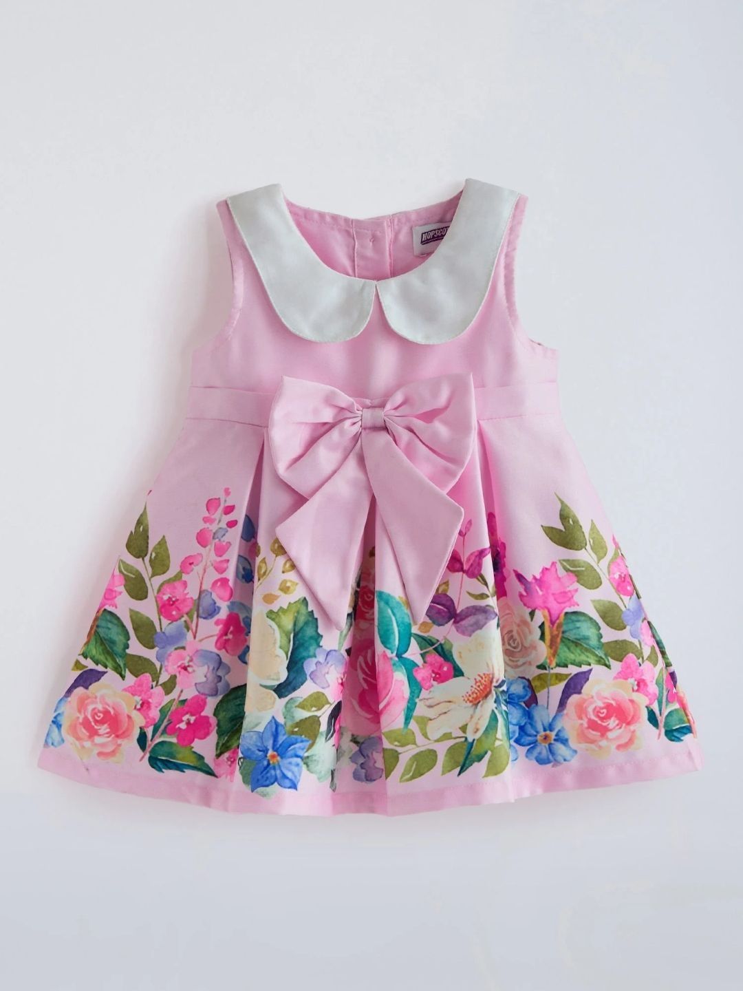 Hopscotch Bow Applique Floral Casual Dress