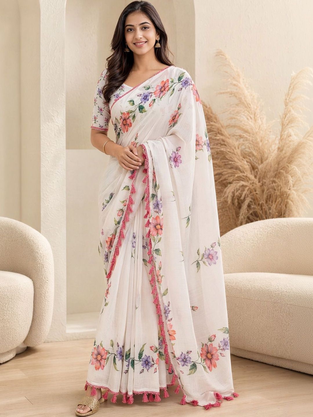 MEHARIKA Floral Cotton Blend Khadi Saree