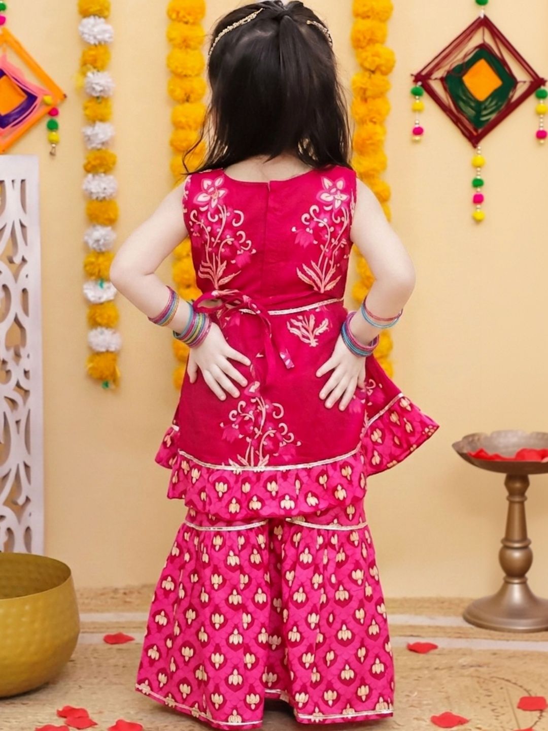 Girls Ethnic Motifs Printed Empire Pure Cotton Kurta with Sharara 5