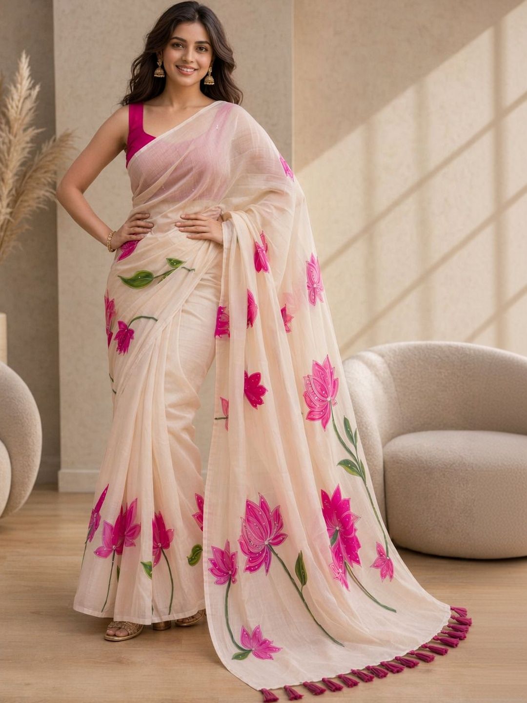 Floral Cotton Blend Khadi Saree 5