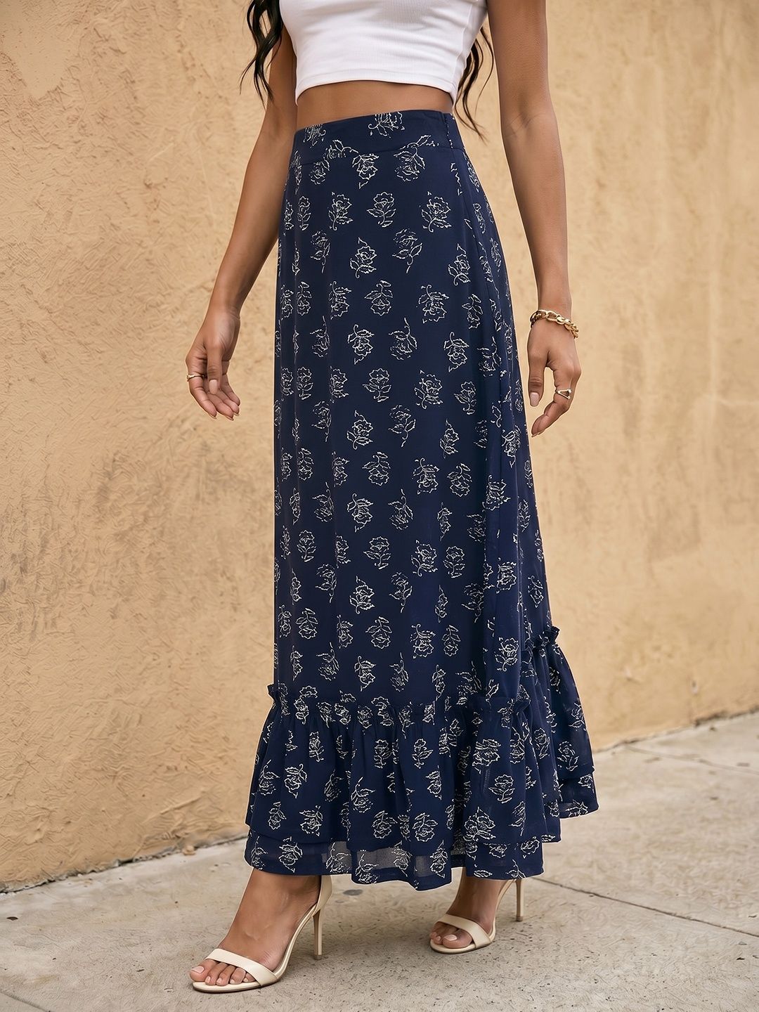 fusion by glitchez Women Pure Cotton Floral Maxi A-Line Skirt