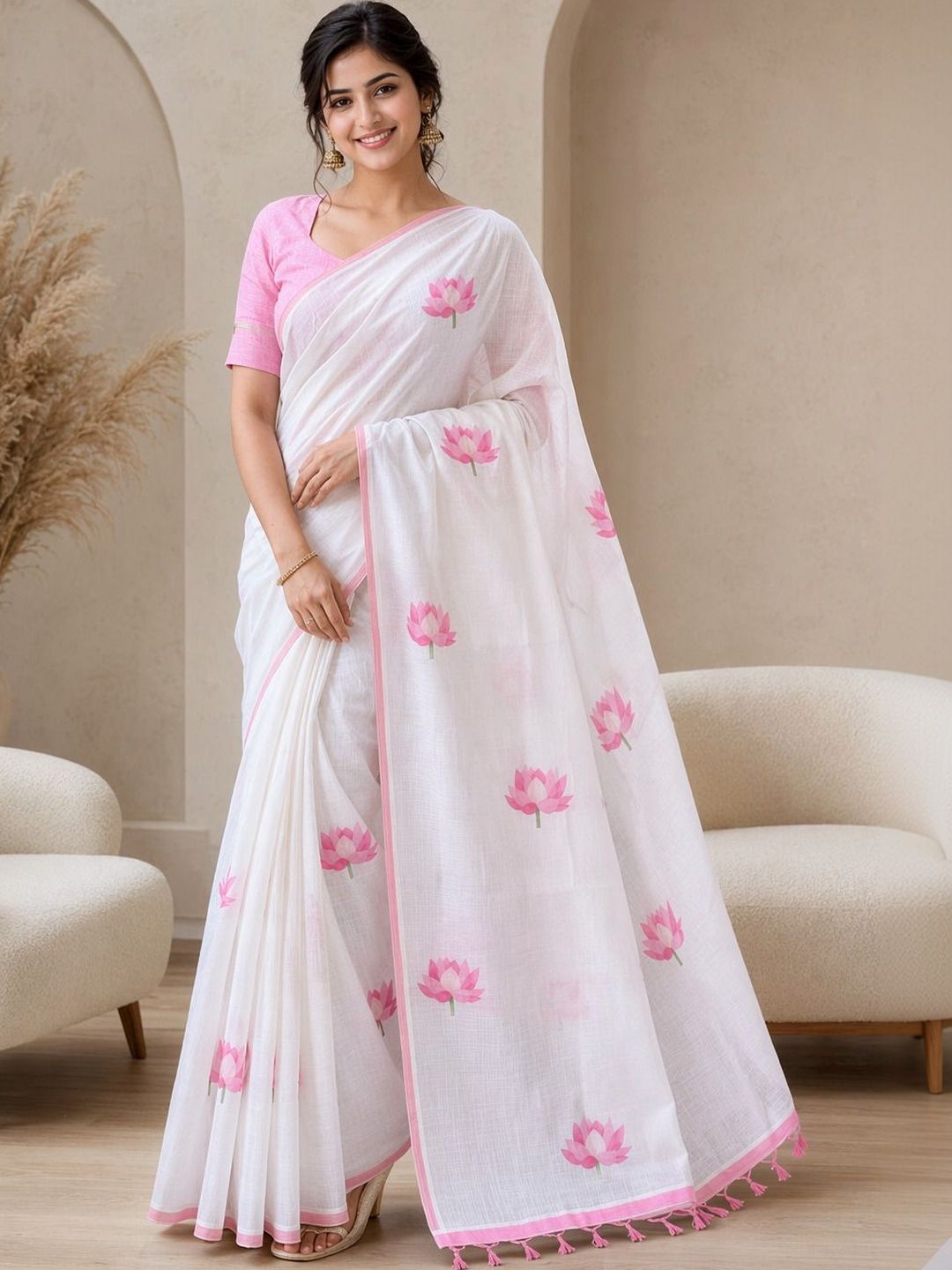 MEHARIKA Floral Cotton Blend Khadi Saree