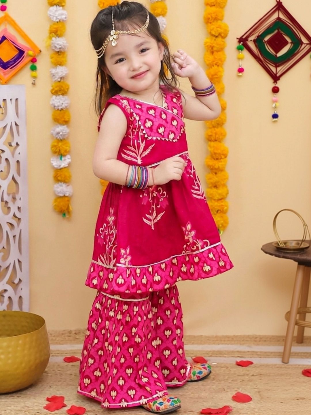 Girls Ethnic Motifs Printed Empire Pure Cotton Kurta with Sharara 2