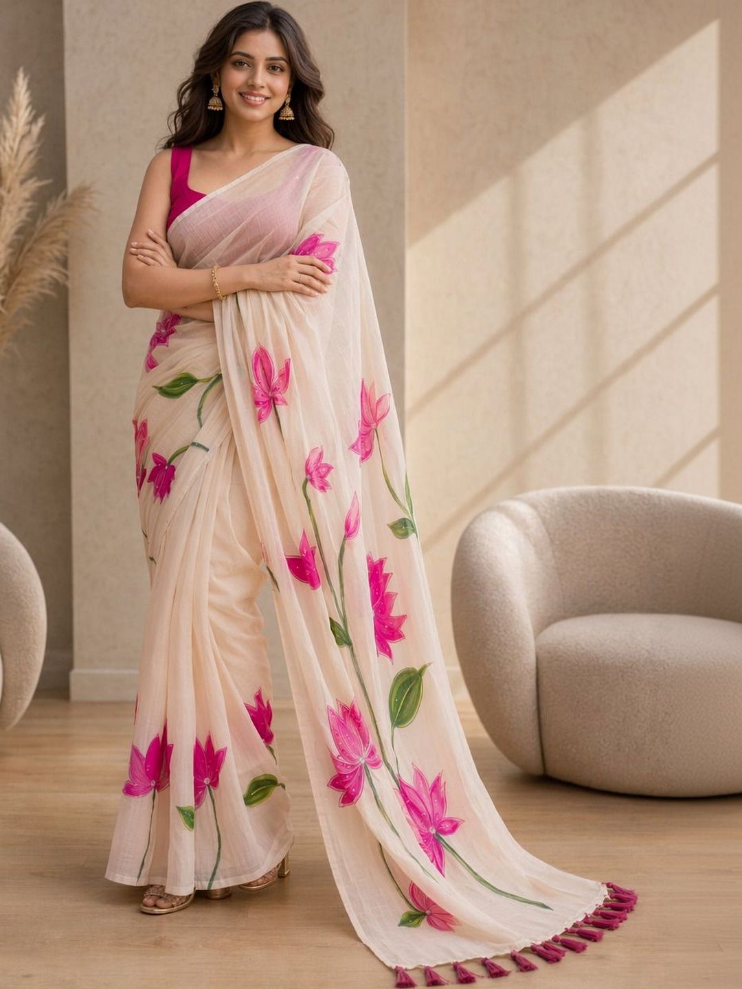 Floral Cotton Blend Khadi Saree 2