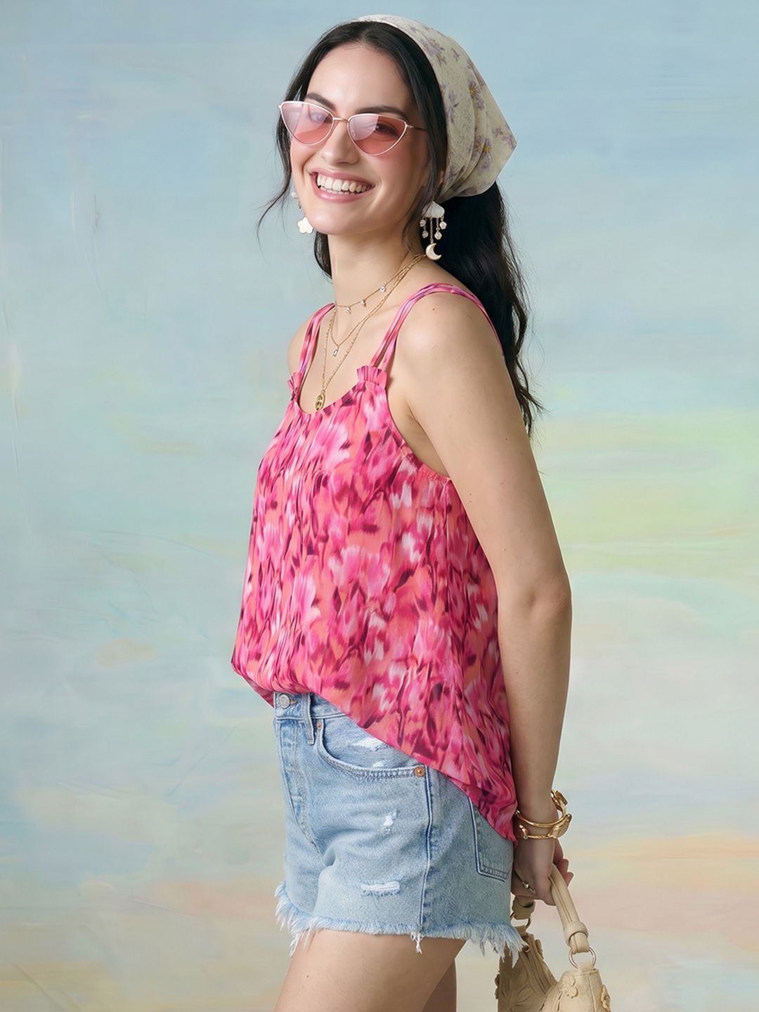 ZACCAI Sleeveless Abstract Printed Top