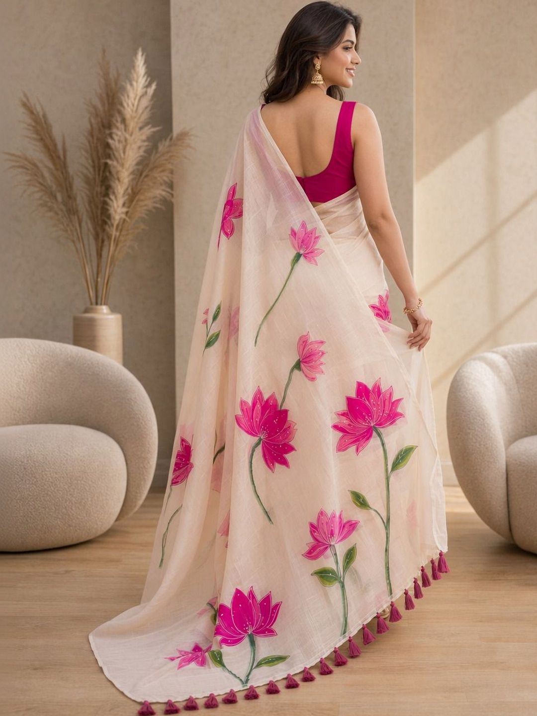 Floral Cotton Blend Khadi Saree 3