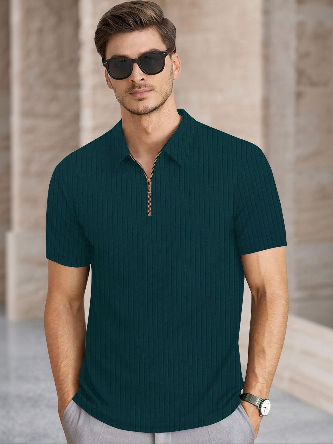 HERE&NOW Men Polo Collar T-shirt
