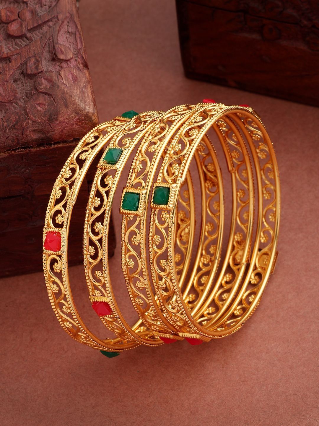 ZENEME Set Of 2Gold Plated CZ Studded Traditional Bangle