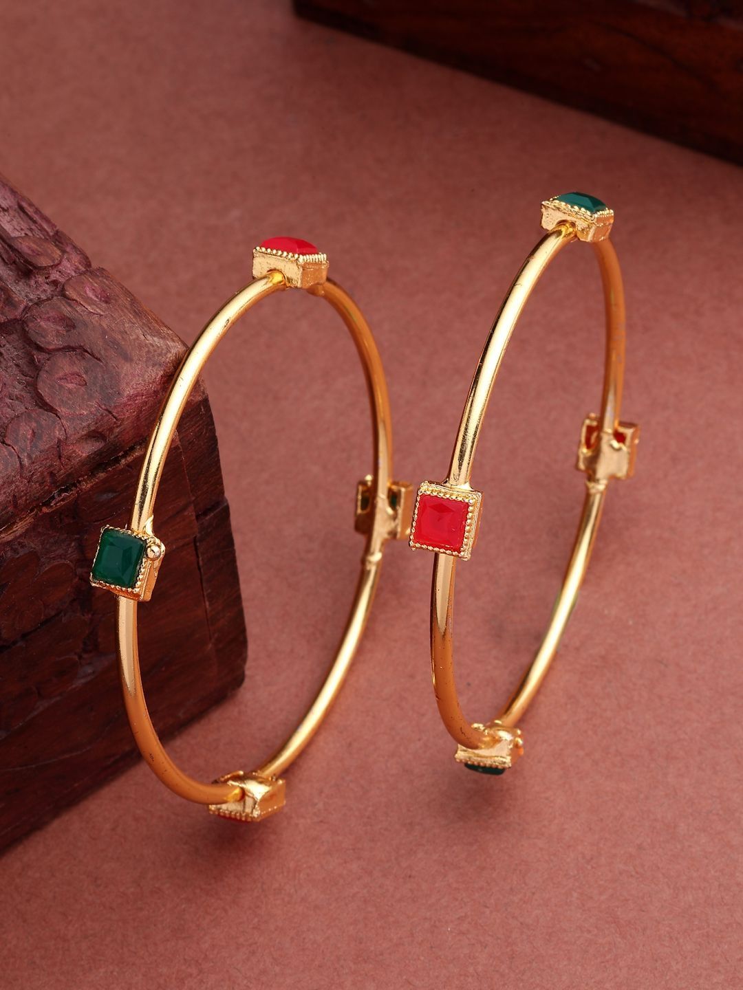ZENEME Set Of 2 Gold-Plated Cubic Zirconia Studded Bangle