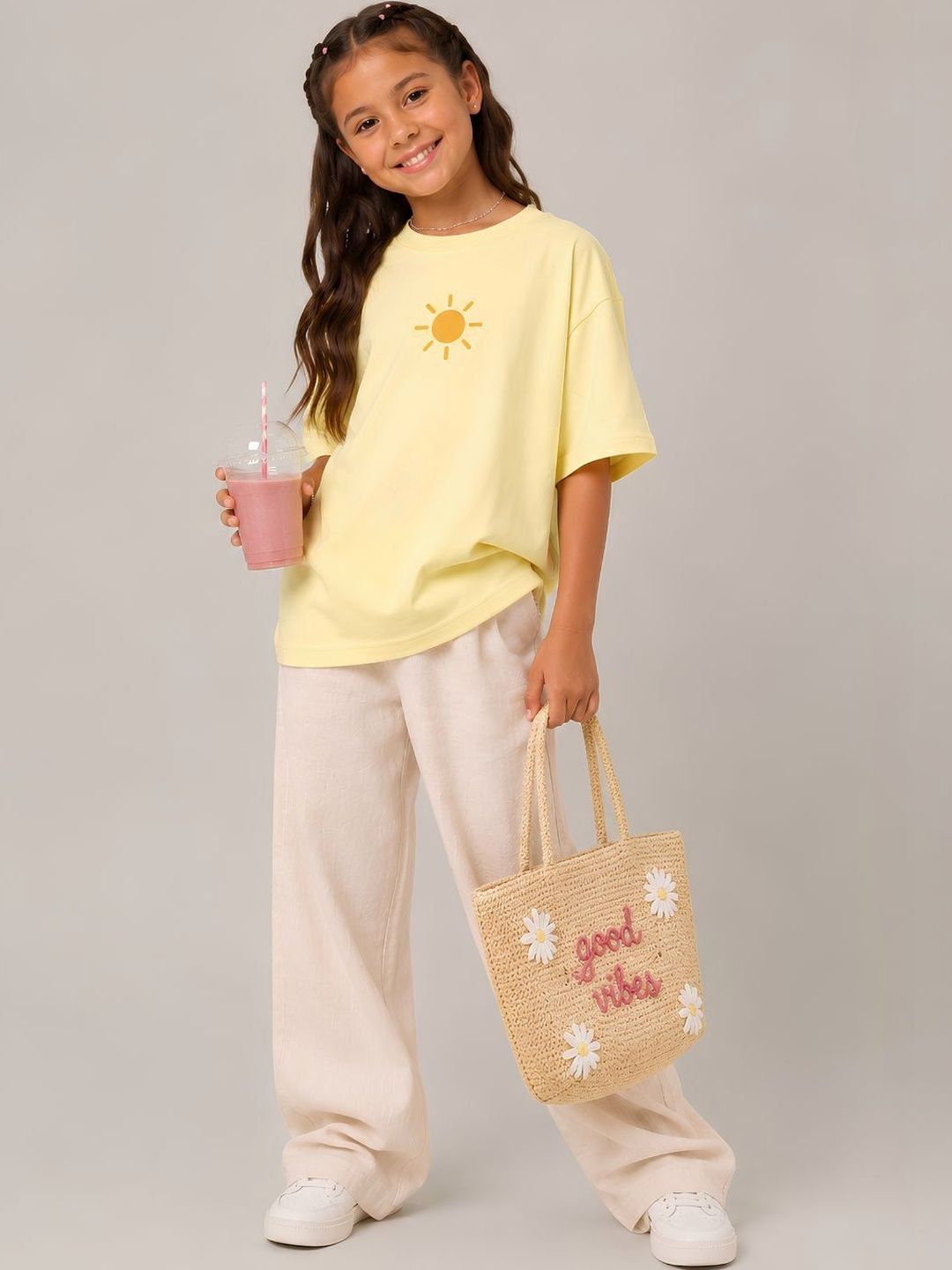 YAK YAK Girls Printed Drop-Shoulder Sleeves T-shirt