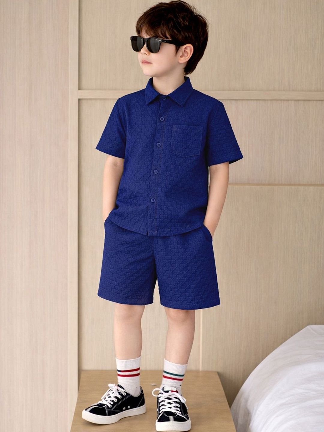 OMPAX Boys Self Design Shirt with Shorts