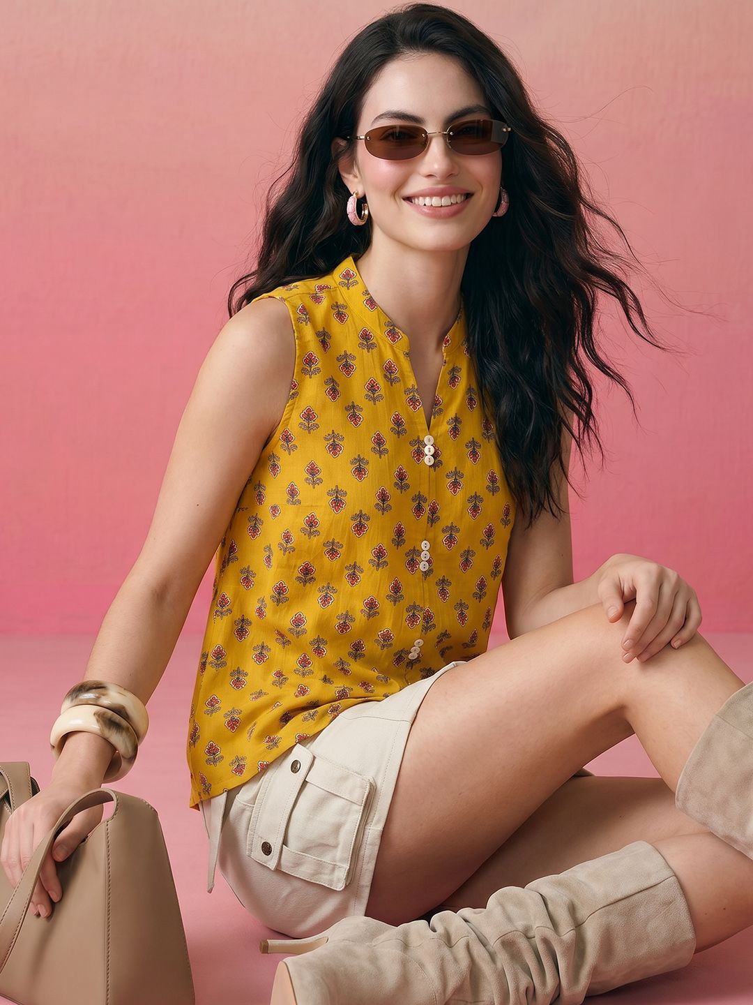 ZACCAI Sleeveless Floral Printed Top