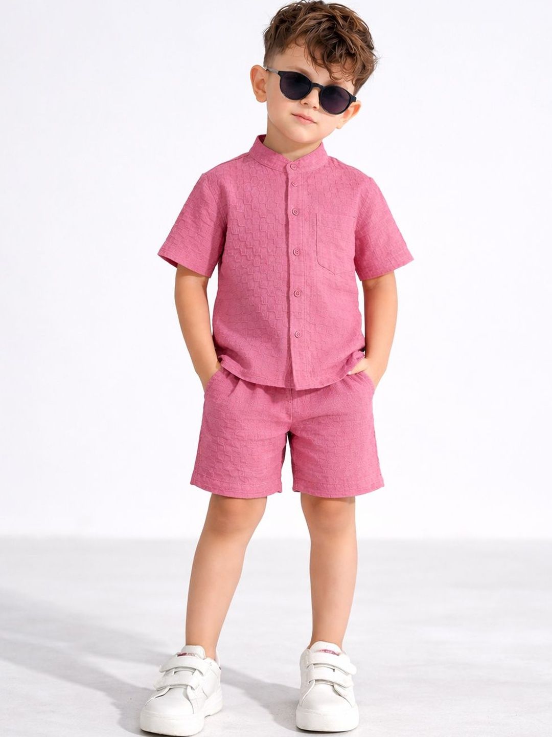 OMPAX Boys Self Design Shirt with Shorts
