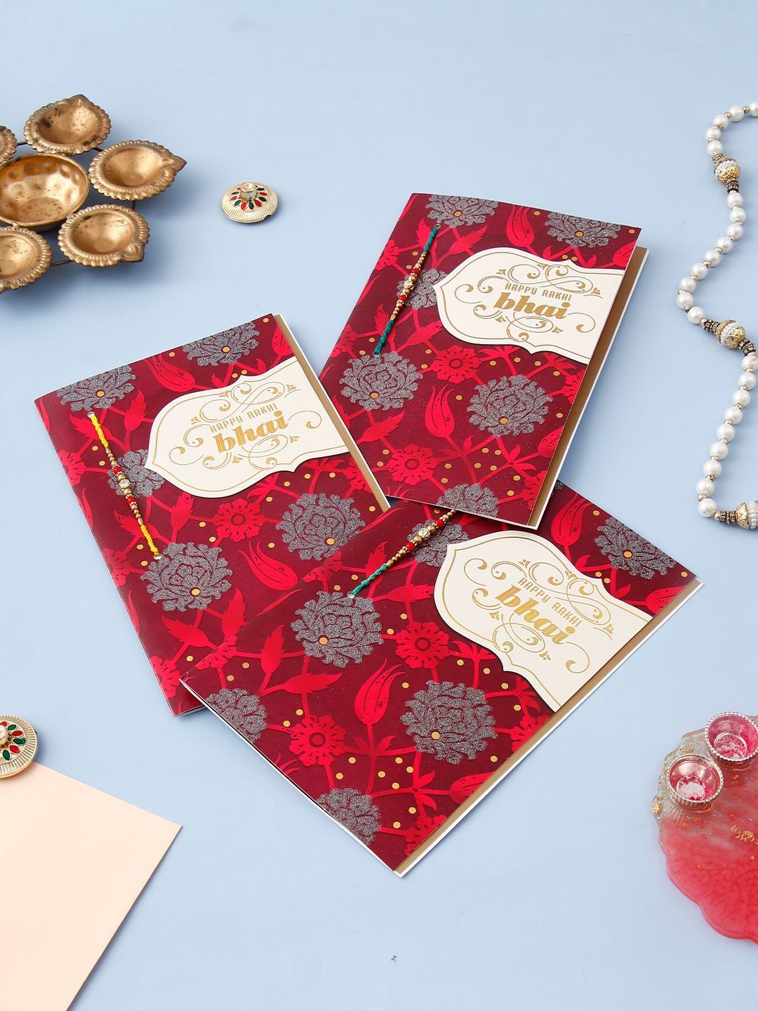 Archies Pack of 3 Happy Rakhi Bhai Greeting Card with a Sacred Rakhi