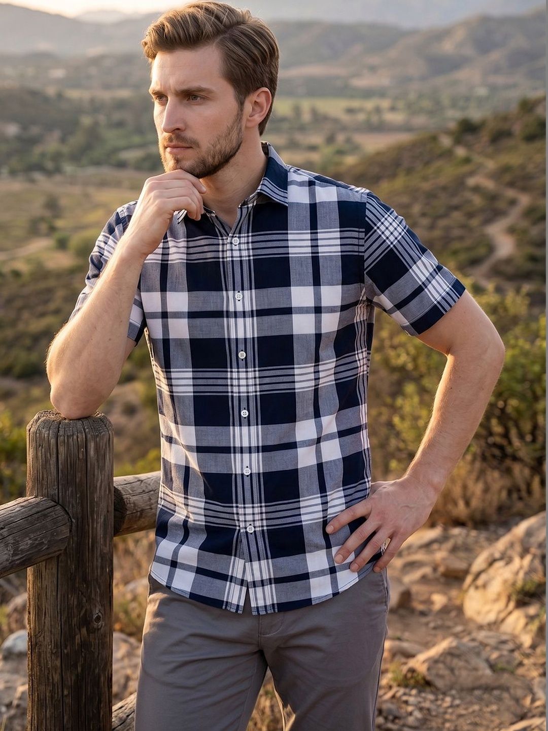 The Roadster Lifestyle Co Checked Cotton Spread Collar Shirt