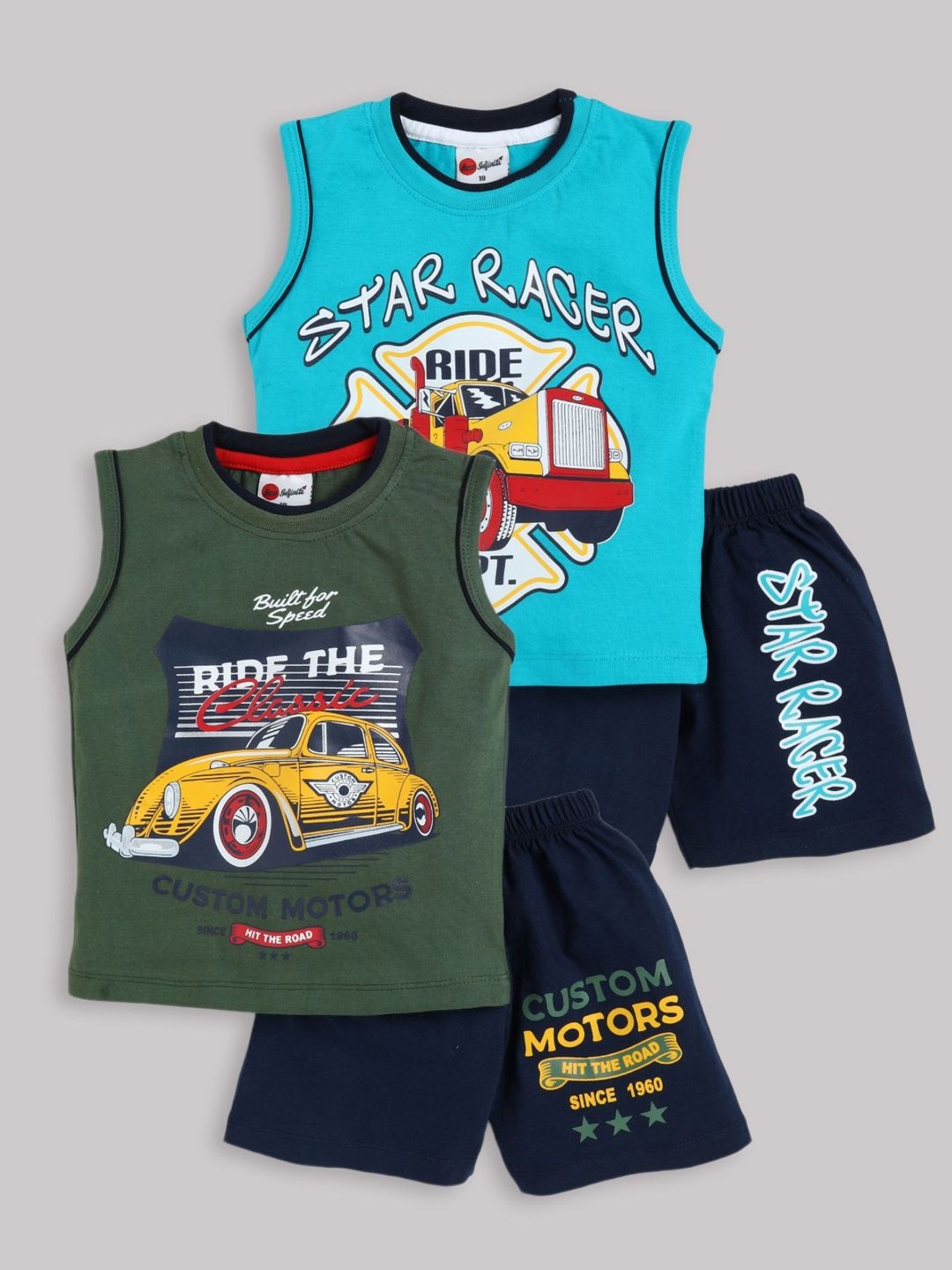 Mars Infiniti Pack of 2 Infants Boys Printed Pure Cotton T-shirt & Shorts