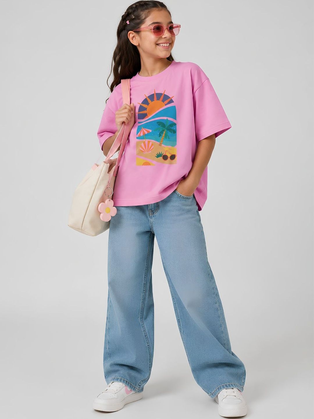 YAK YAK Girls Printed Drop-Shoulder Sleeves T-shirt