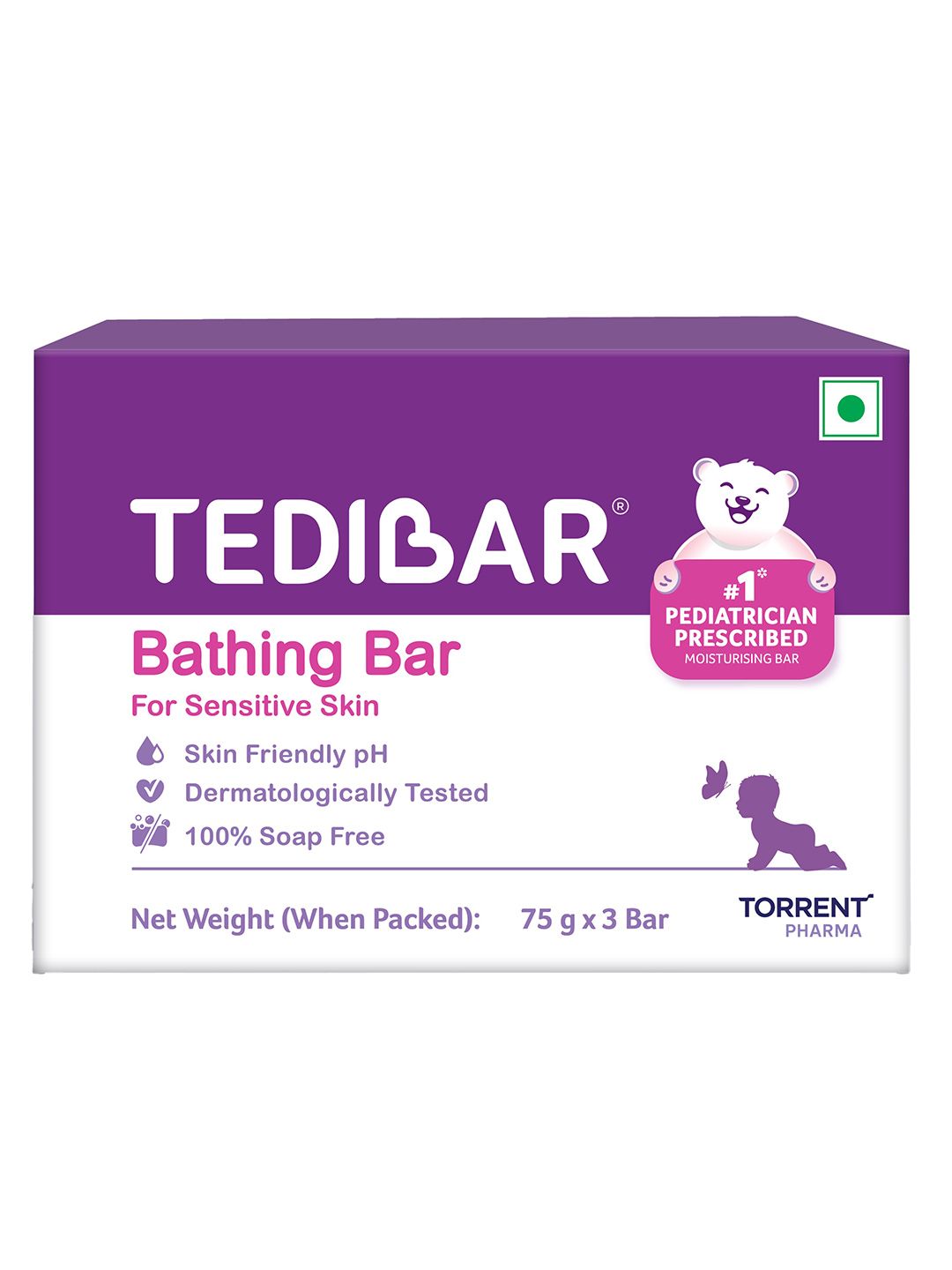 Tedibar Set Of 3 Baby Bathing Bar For Sensitive Skin With Ph 5.5 - 75 g Each