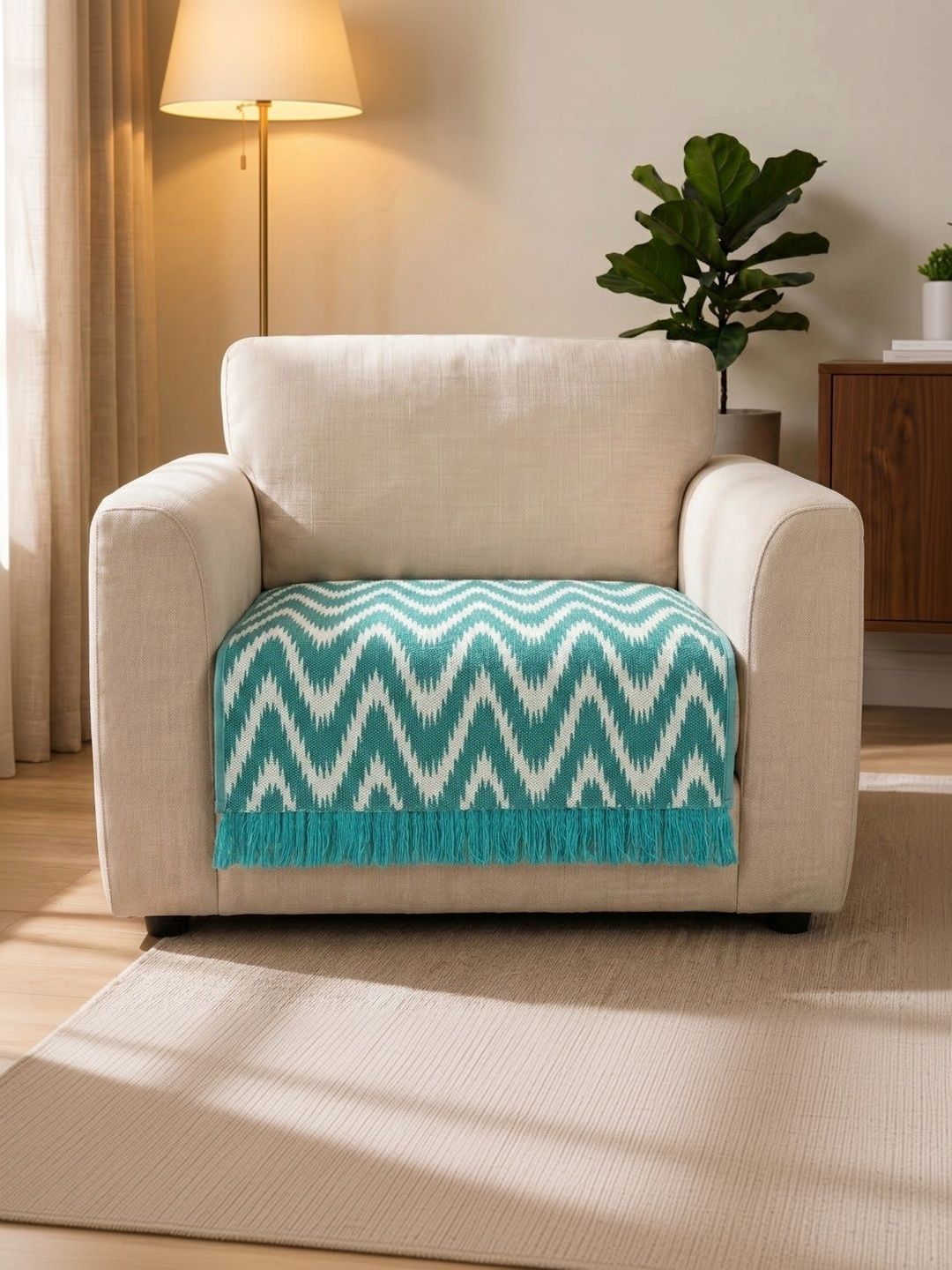 Saral Home Teal Printed Cotton Blend 1 Piece Sofa Cover Without Arms