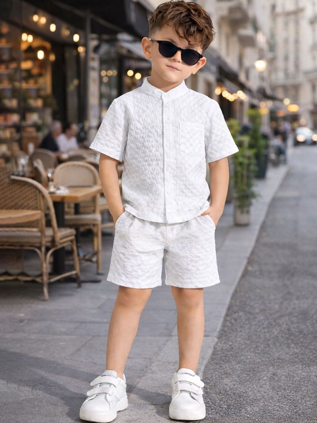 OMPAX Boys Self Design Shirt with Shorts
