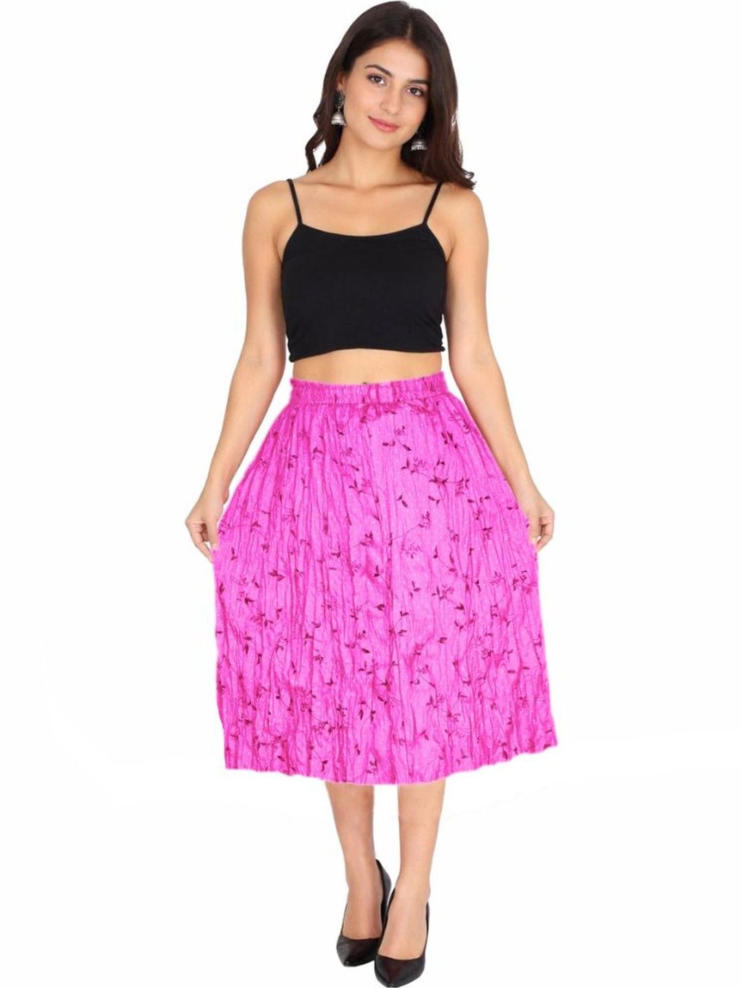 Sttoffa Women Cotton Cambric Floral Micro or Ditsy Print Knee Length Flared Skirt