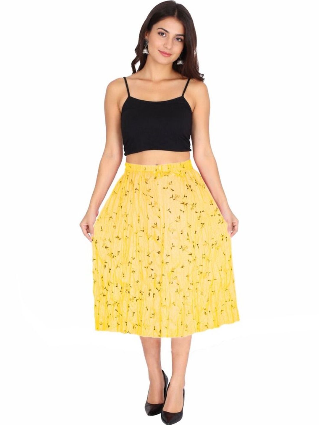 Sttoffa Women Cotton Cambric Floral Micro or Ditsy Print Midi A-Line Skirt