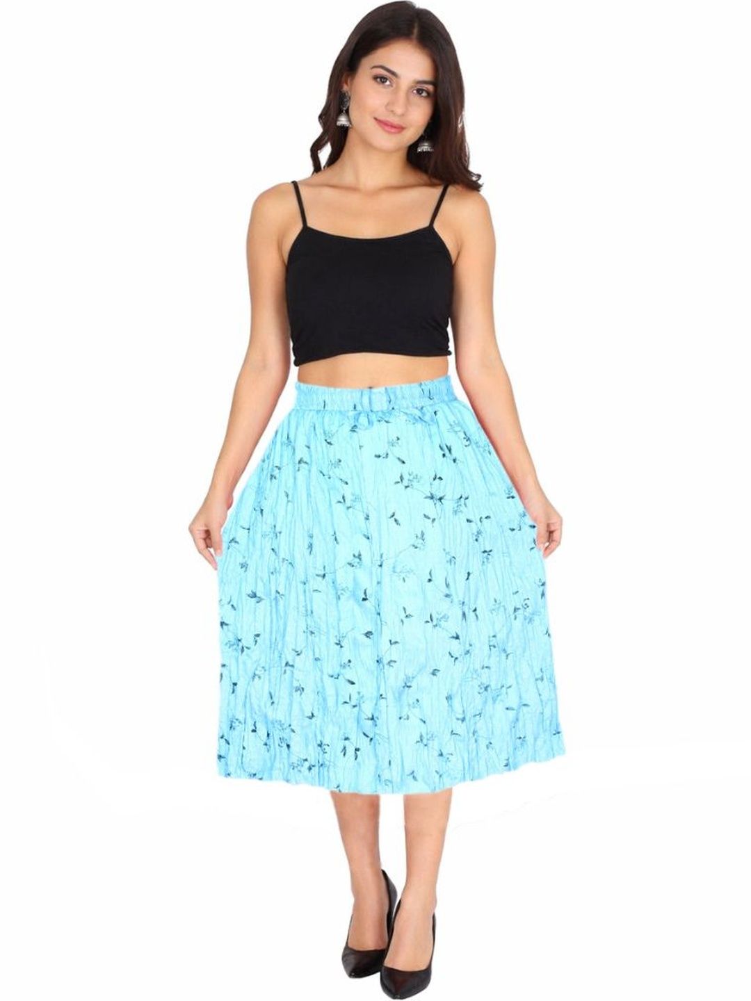 Sttoffa Women Cotton Cambric Floral Midi A-Line Skirt