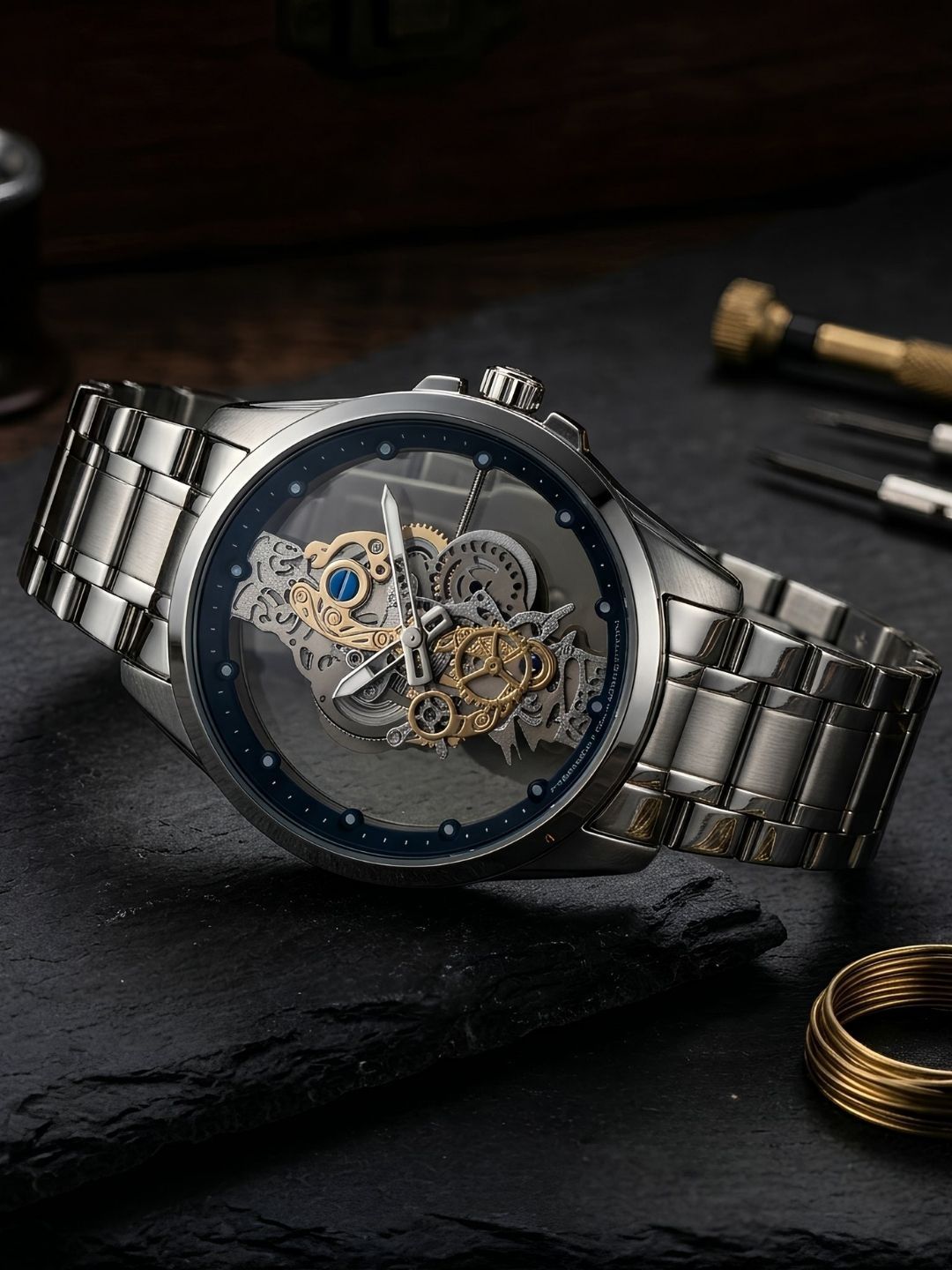 French Connection Men Embellished & Stainless Steel Bracelet Style Analogue Watch- FCK1SM