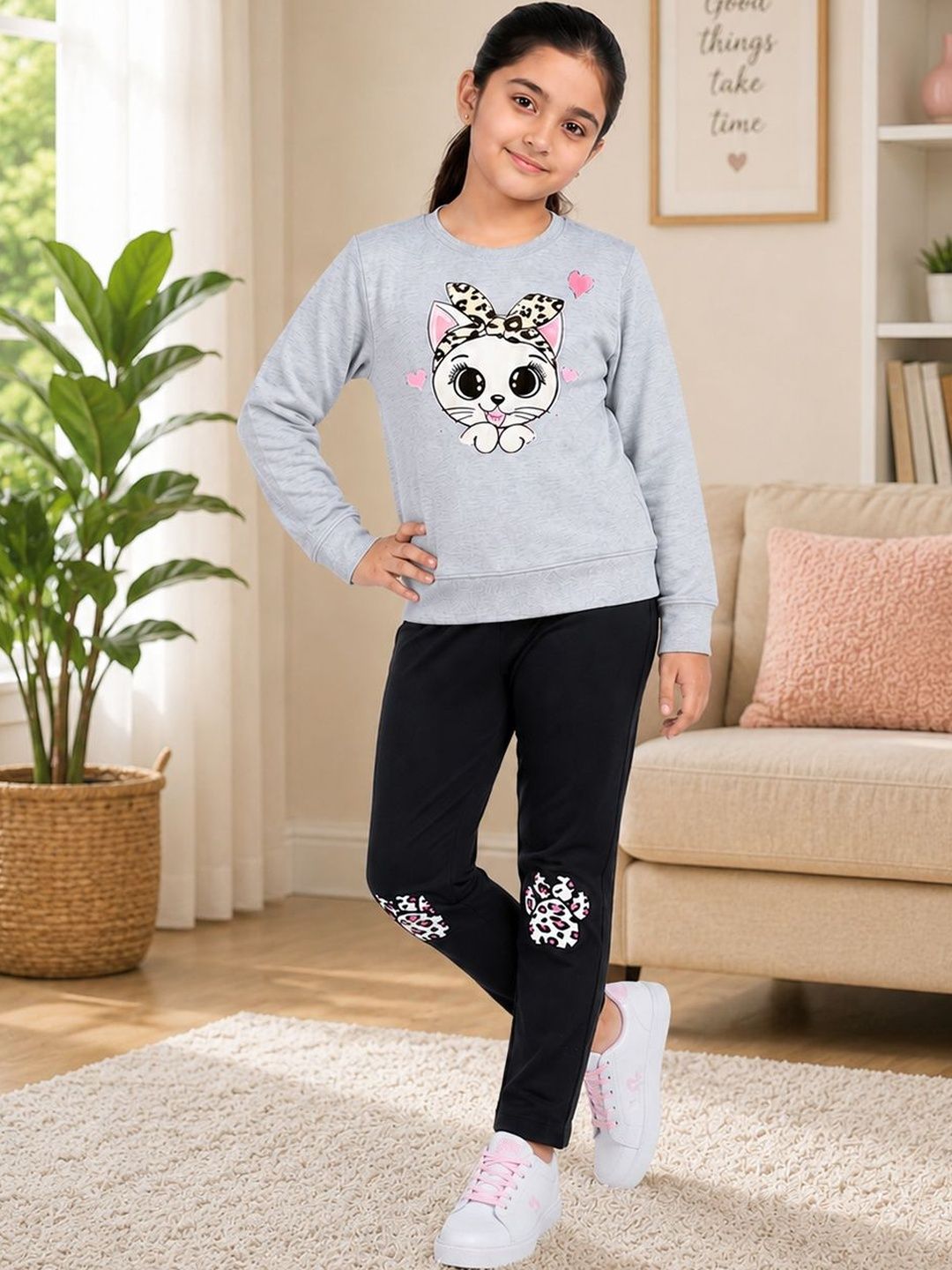Girls Pack Of 2 Printed Full Sleeves T-Shirt & Lounge Pants Clothing Set 5