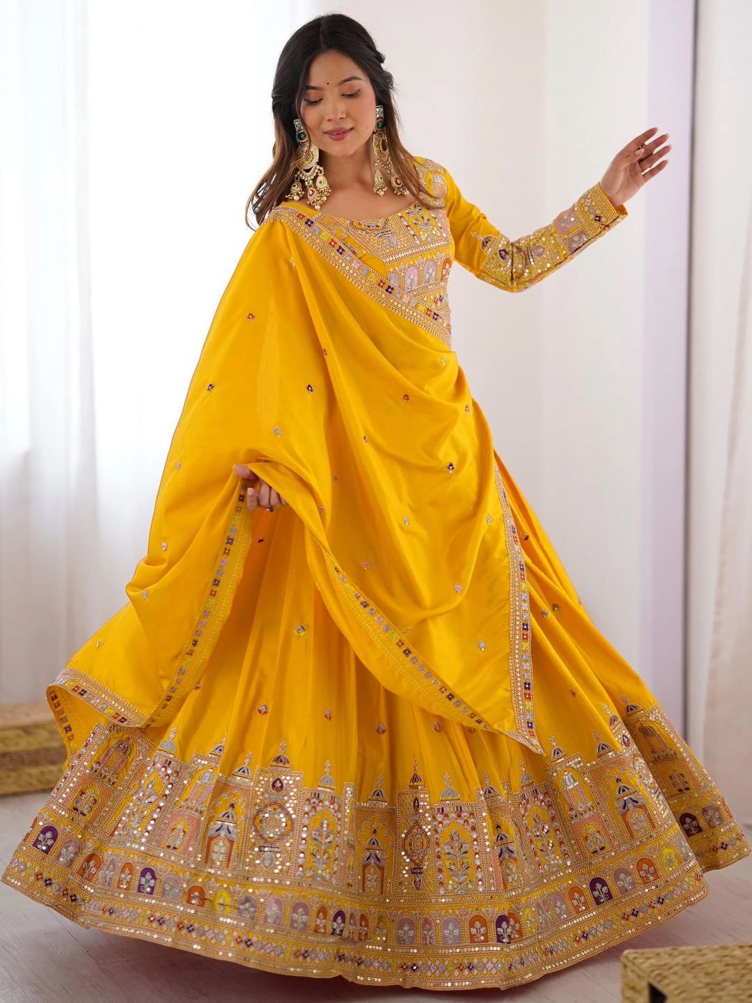 Fashorama Embellished Mirror Work Semi-Stitched Lehenga & Blouse With Dupatta