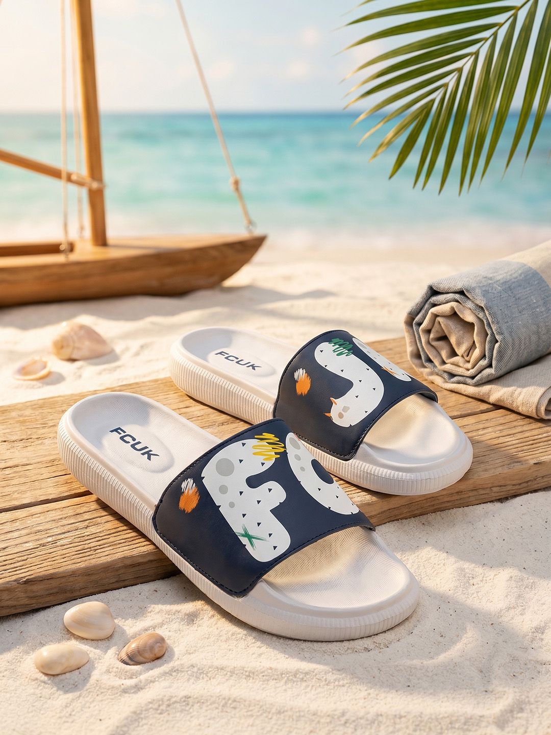 FCUK Men Brand Logo Printed Sliders