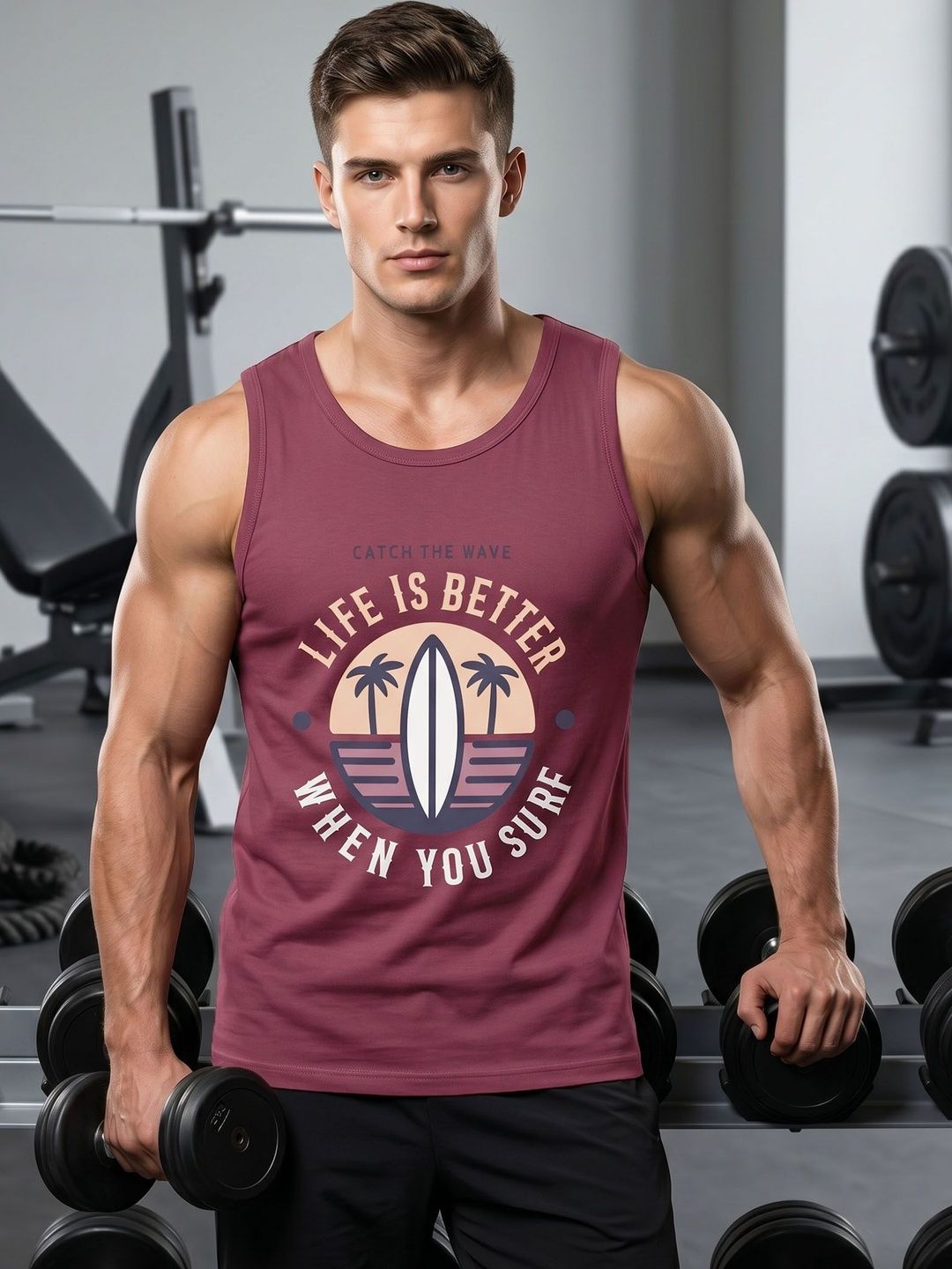 T.T. Printed Cotton Gym Vest