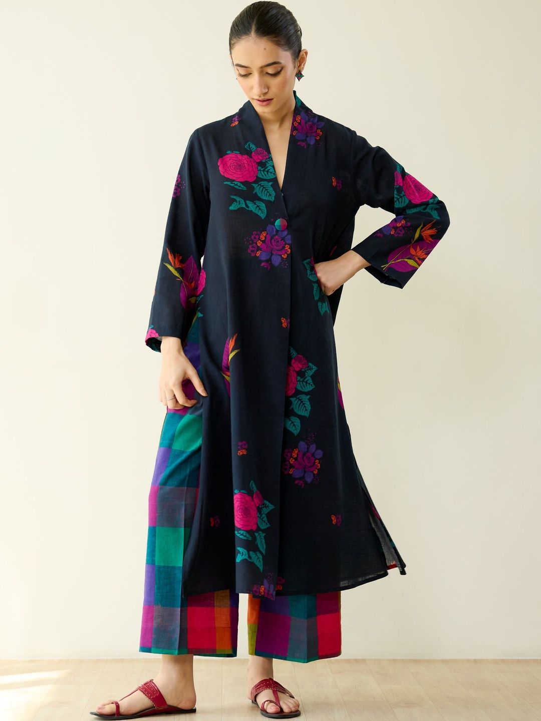 Rustorange Women Floral Printed Regular Pure Cotton Kurta with Palazzos