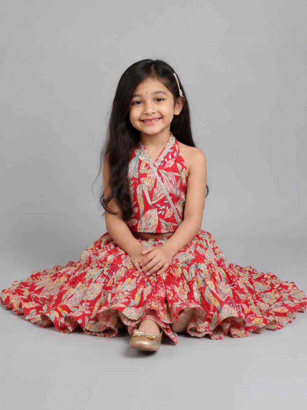 Girls Printed Ready to Wear Lehenga & 3