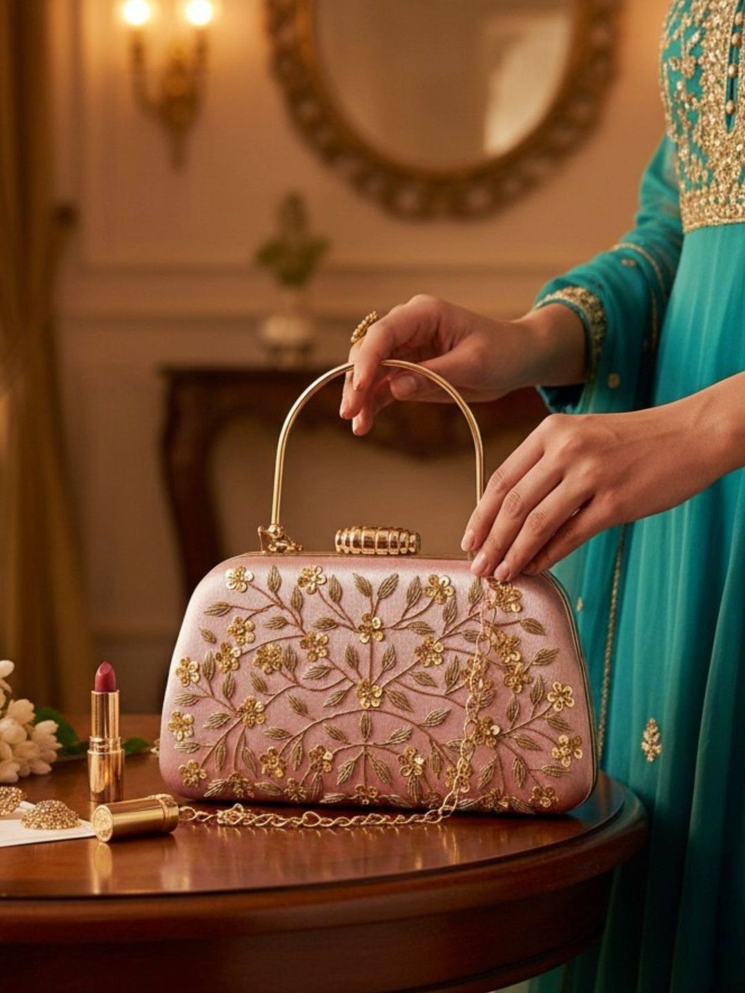 FOR THE BEAUTIFUL YOU Embroidered Embellished Box Clutch