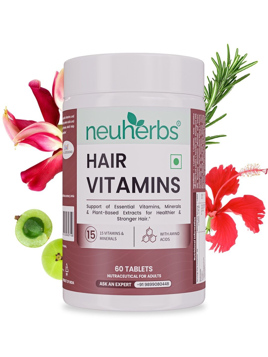 Neuherbs Hair-Skin Vitamins Capsules with Hyaluronic Acid - 60 Capsules